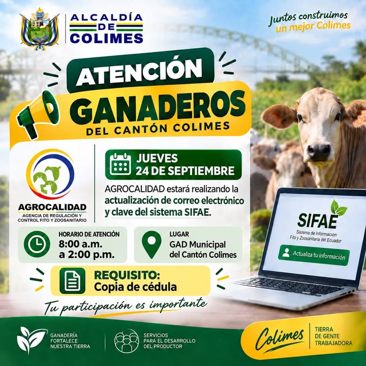 AGROCALIDAD actualiza registros de ganaderos en Colimes este jueves